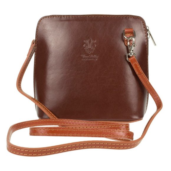 Leather Rid Cross Body Shoulder Bag Small Brown/Tan :D - Picture 1 of 7